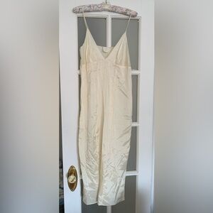 Anna Sui Slip Dress Spaghetti Straps Side Slits Off White Ivory Midi Length